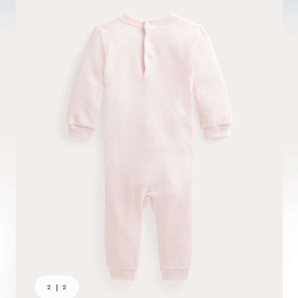 Ralph Lauren Baby Girl Pink Polo Teddy Bear Cotton Fleece Coverall Romper 9 Mo - Picture 2 of 16